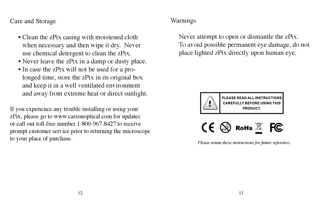 Carson Optical MM-740 instruction manual Please retain these instructions for future reference 