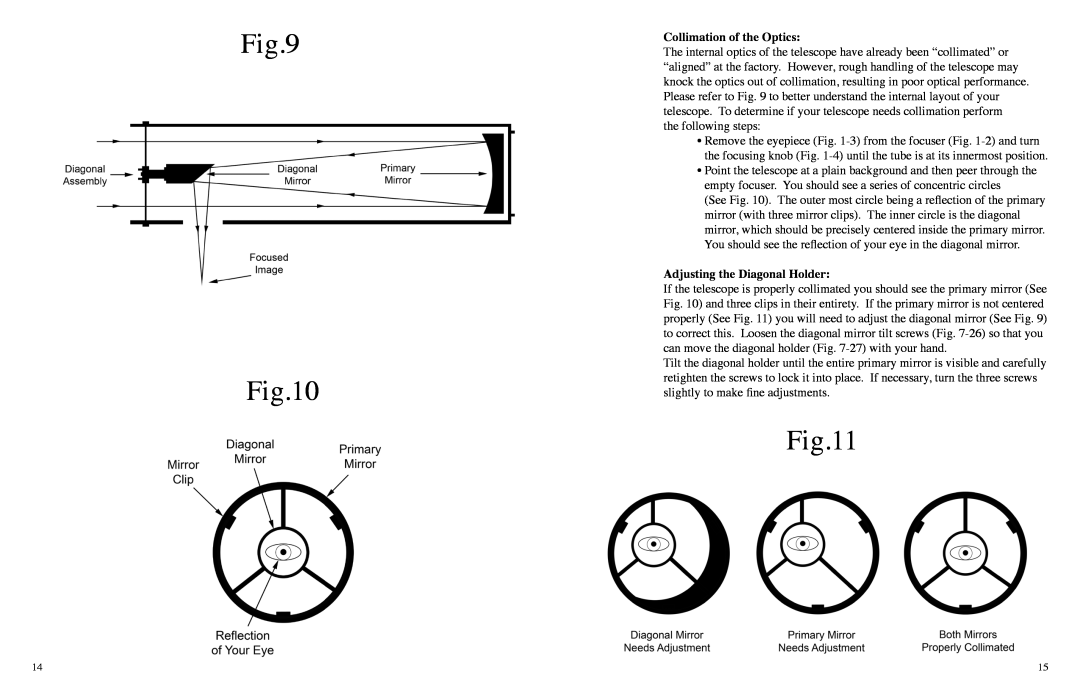 Carson Optical RP-100 instruction manual Collimation of the Optics, Adjusting the Diagonal Holder 