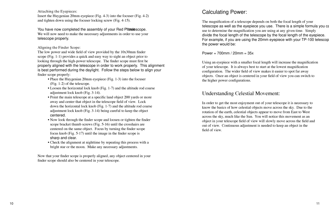 Carson Optical RP-100 instruction manual Calculating Power, Understanding Celestial Movement, Attaching the Eyepieces 