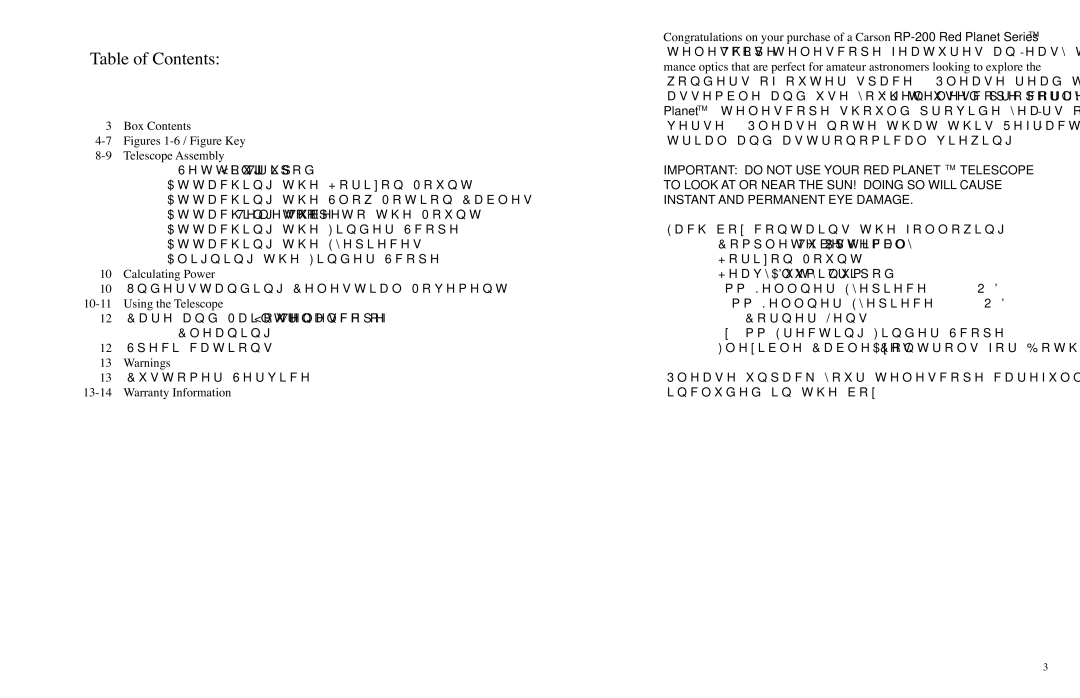 Carson Optical RP-200 instruction manual Table of Contents 