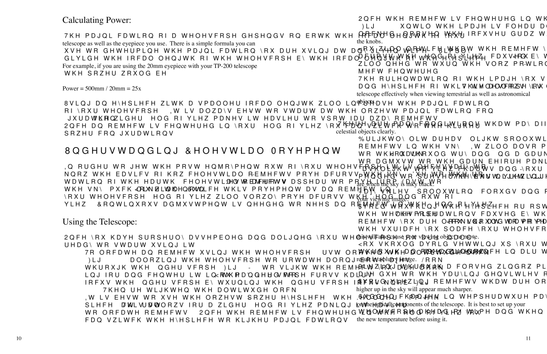 Carson Optical RP-200 instruction manual Calculating Power, Understanding Celestial Movement, Using the Telescope 