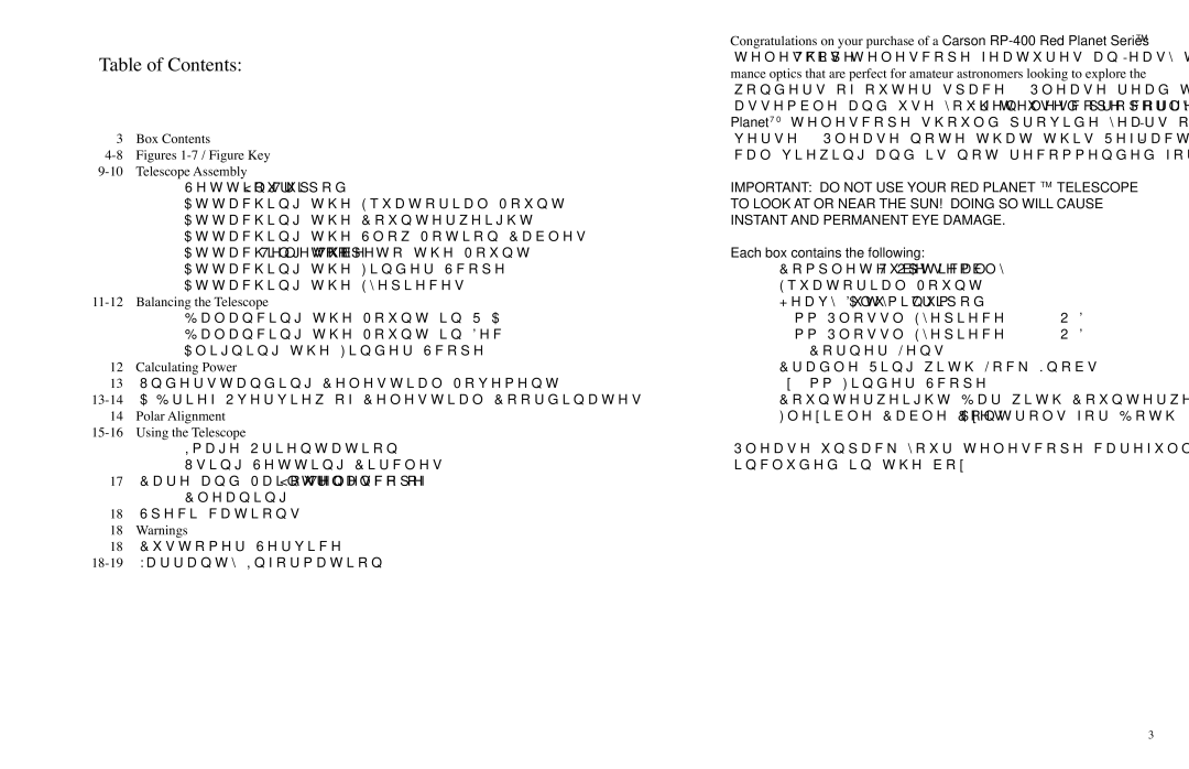 Carson Optical RP-400 instruction manual Table of Contents 