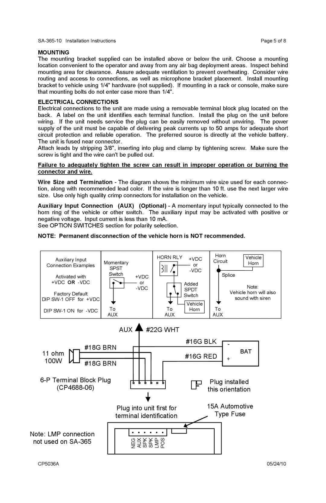 Carson SA-365-10 operating instructions Mounting, Electrical Connections 