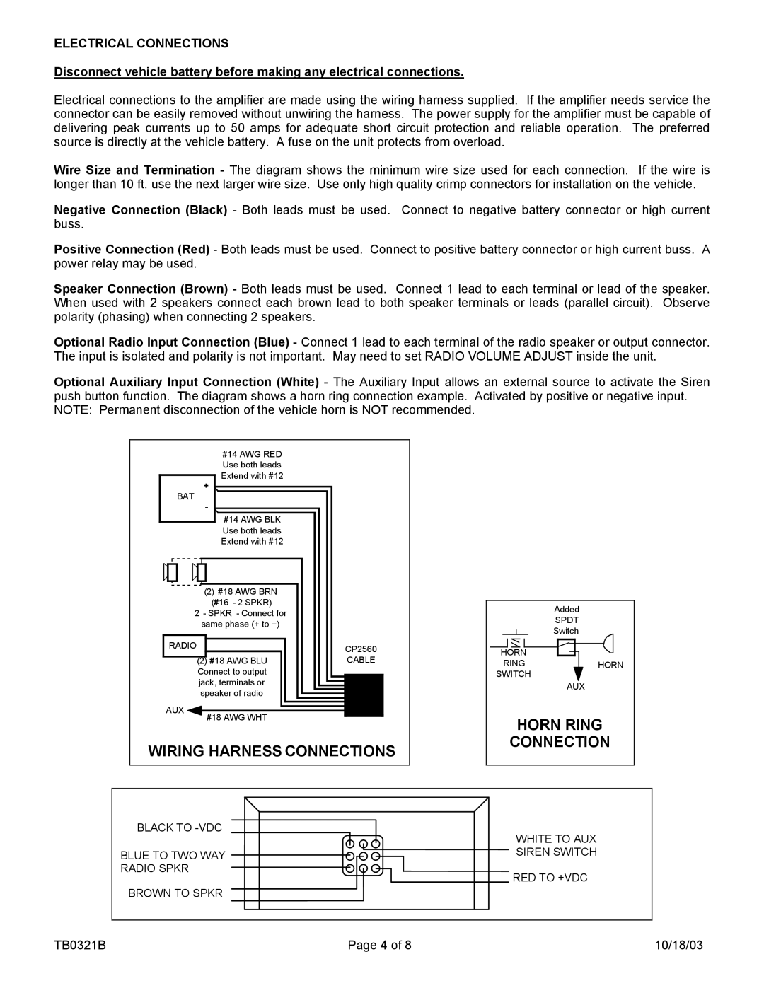 Carson SA-400-63 28V, SA-400-63 PG, SA-400-63 14V manual Wiring Harness Connections, Electrical Connections 