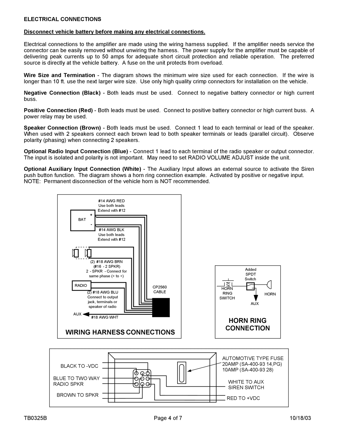 Carson SA-400-93 PG, SA-400-93 14V, SA-400-93 28V manual Wiring Harness Connections, Electrical Connections 