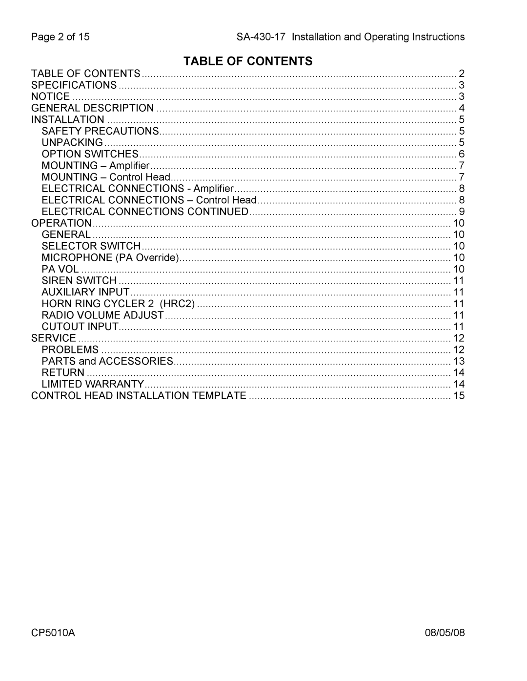 Carson SA-430-17 operating instructions Table of Contents 