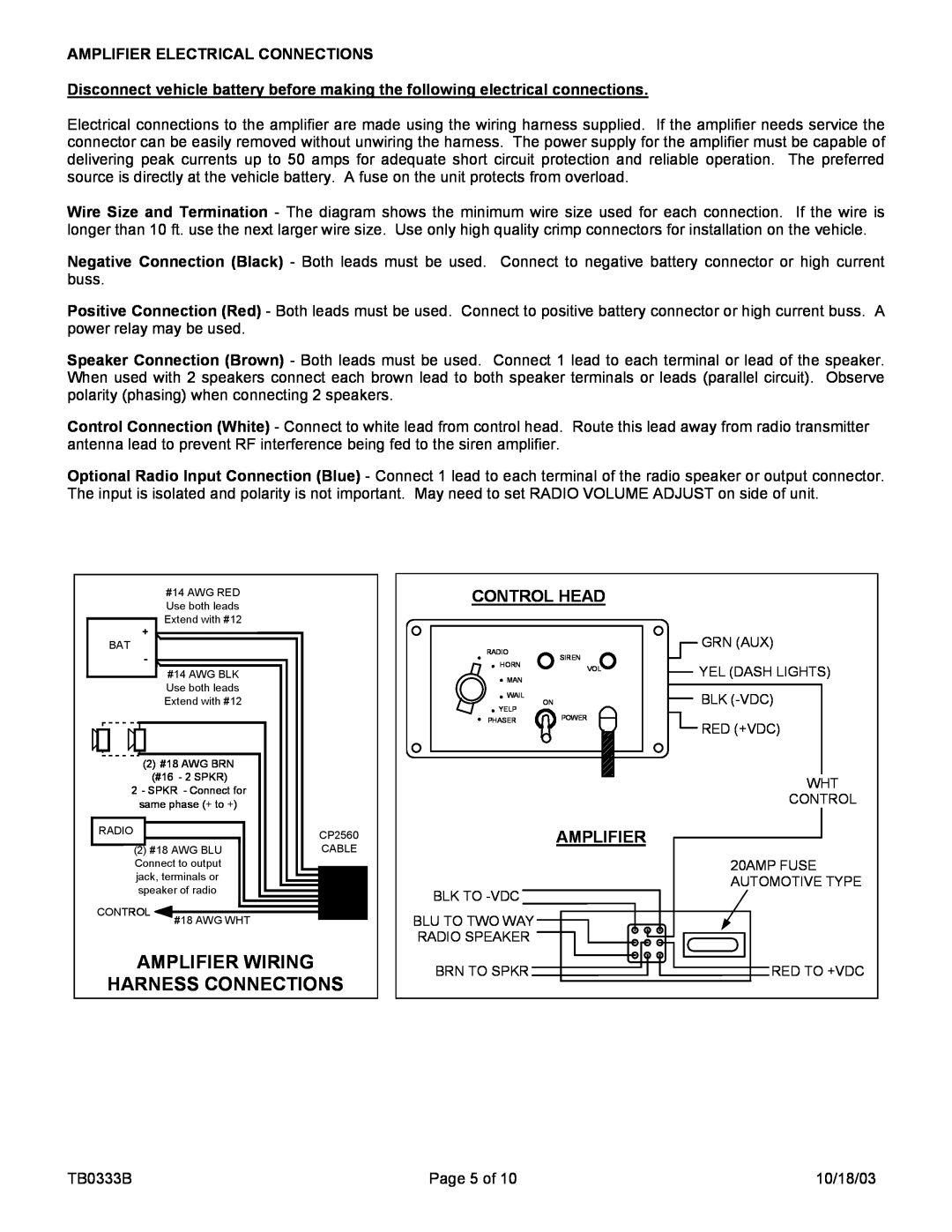 Carson SA-430-73FX, SA-430-73V manual Amplifier Wiring Harness Connections, Control Head 