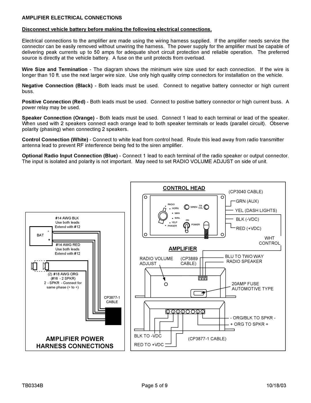 Carson SA-430-83FX manual Amplifier Power Harness Connections, Amplifier Electrical Connections 