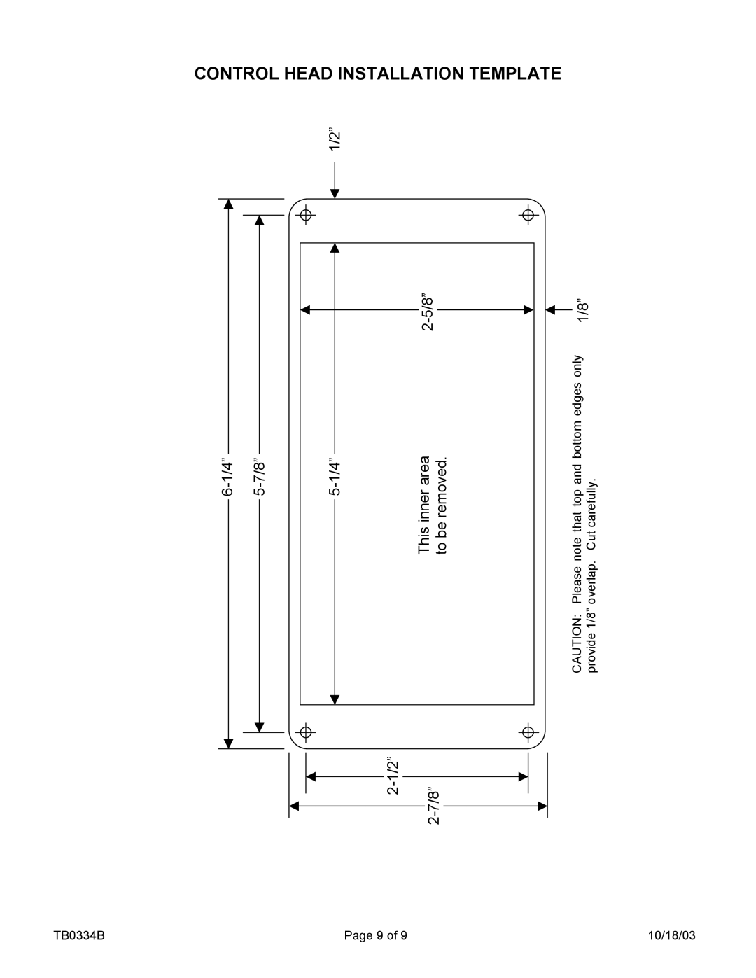 Carson SA-430-83FX manual Control Head Installation Template 