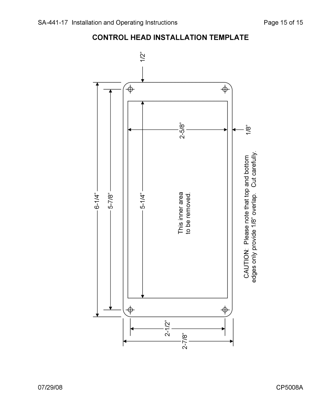 Carson SA-441-17 manual Control Head Installation Template 