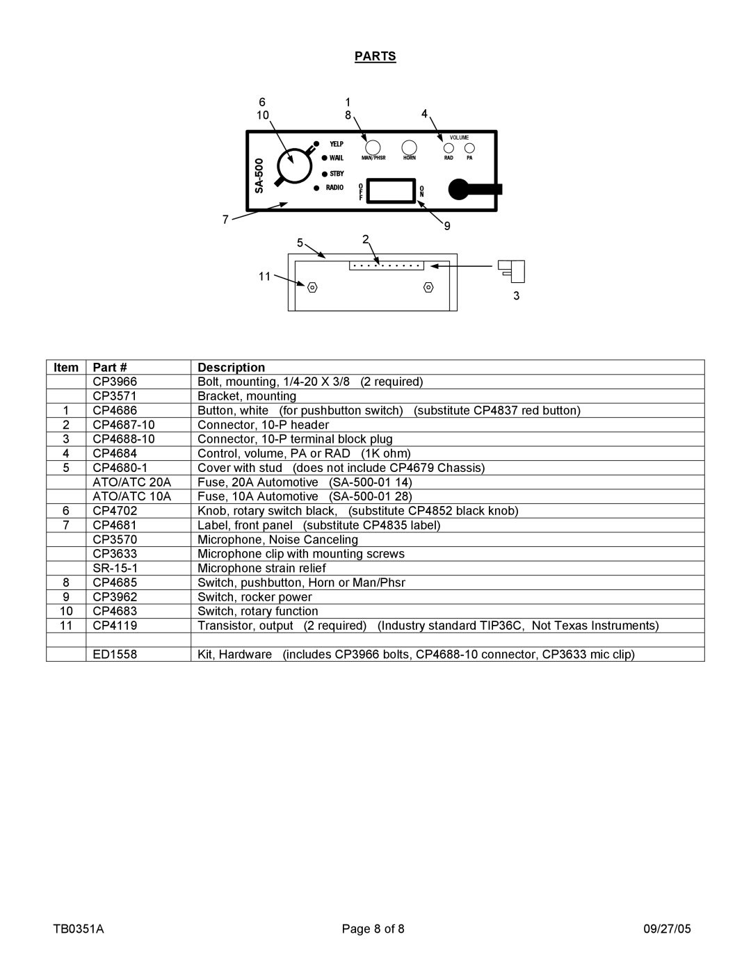 Carson SA-500-01 28V, SA-500-01 14V manual Parts, Description 