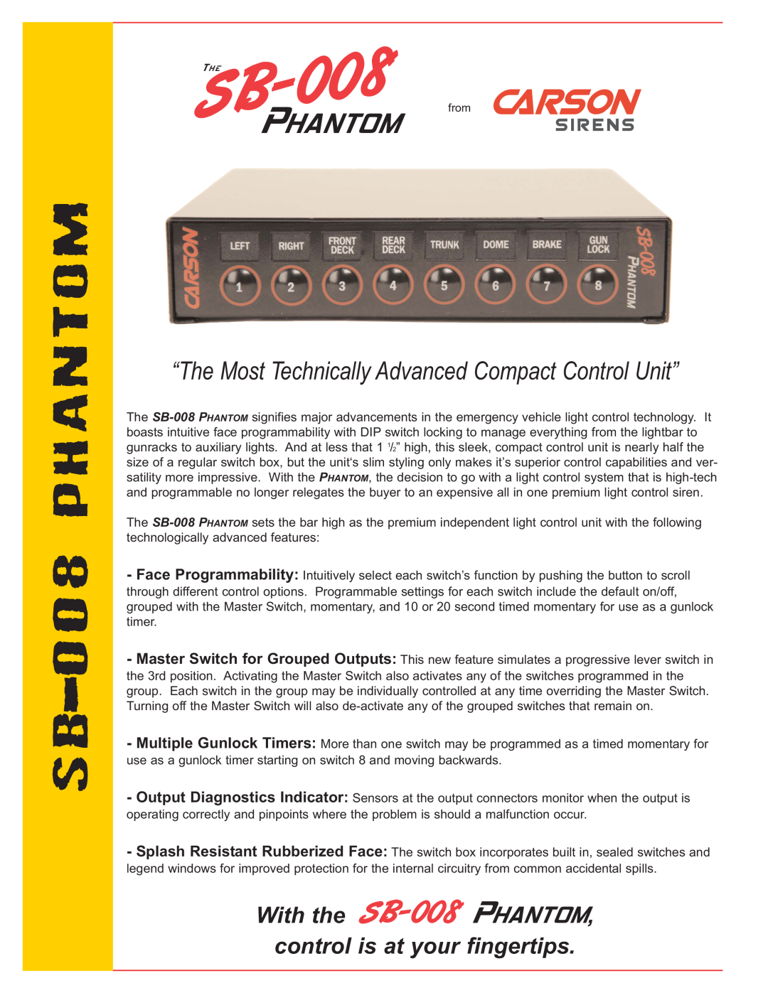 Carson SB-008 manual Phantom, “The Most Technically Advanced Compact Control Unit” 
