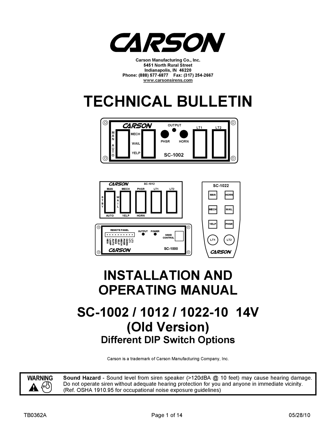 Carson 1012, SC-1002, 1022-10 14 V manual Technical Bulletin 