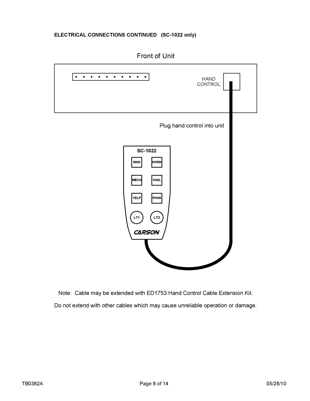 Carson 1022-10 14 V, SC-1002, 1012 manual Electrical Connections SC-1022 only 