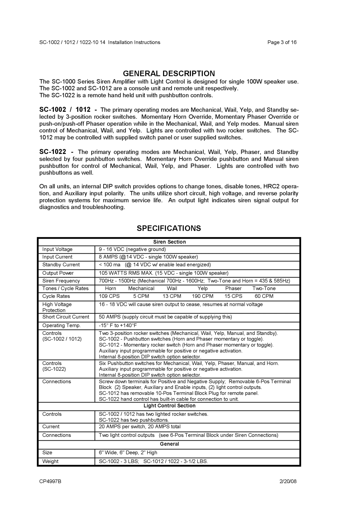 Carson SC-1002, 1012, 1022-10 operating instructions General Description, Specifications 