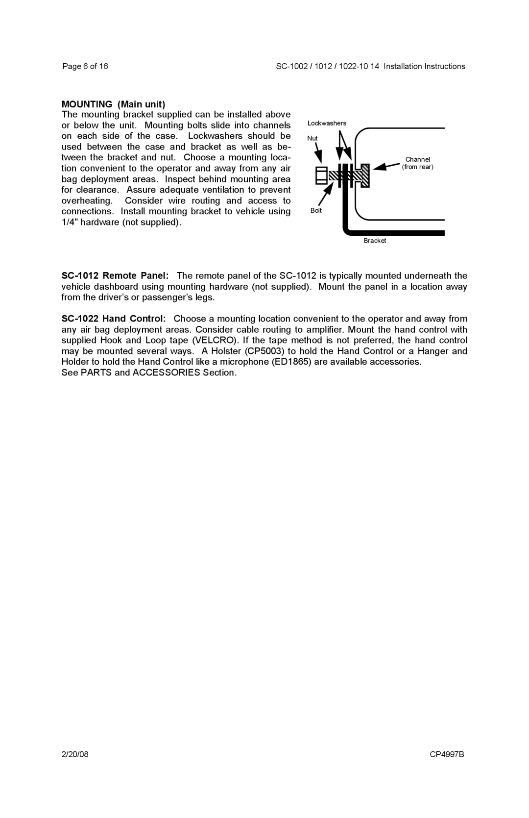 Carson SC-1002, 1012, 1022-10 operating instructions Mounting Main unit 