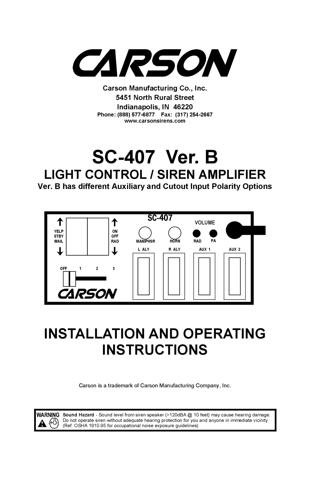 Carson operating instructions SC-407 Ver. B, Phone 888 577-6877 Fax 317 