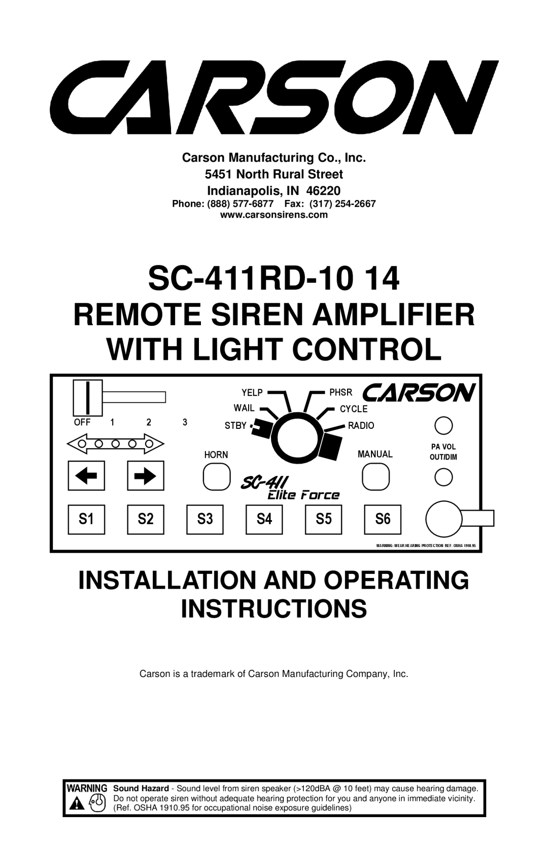 Carson SC-411-RD-1014 operating instructions SC-411RD-10, Phone 888 577-6877 Fax 317 