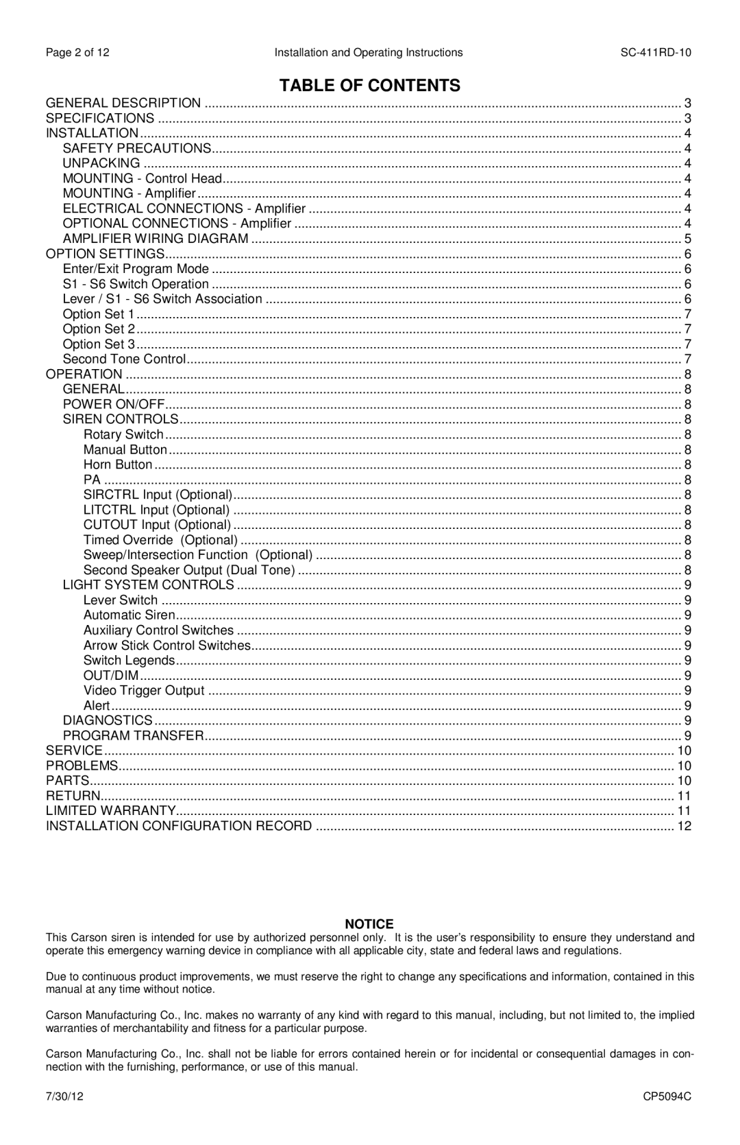 Carson SC-411-RD-1014 operating instructions Table of Contents 