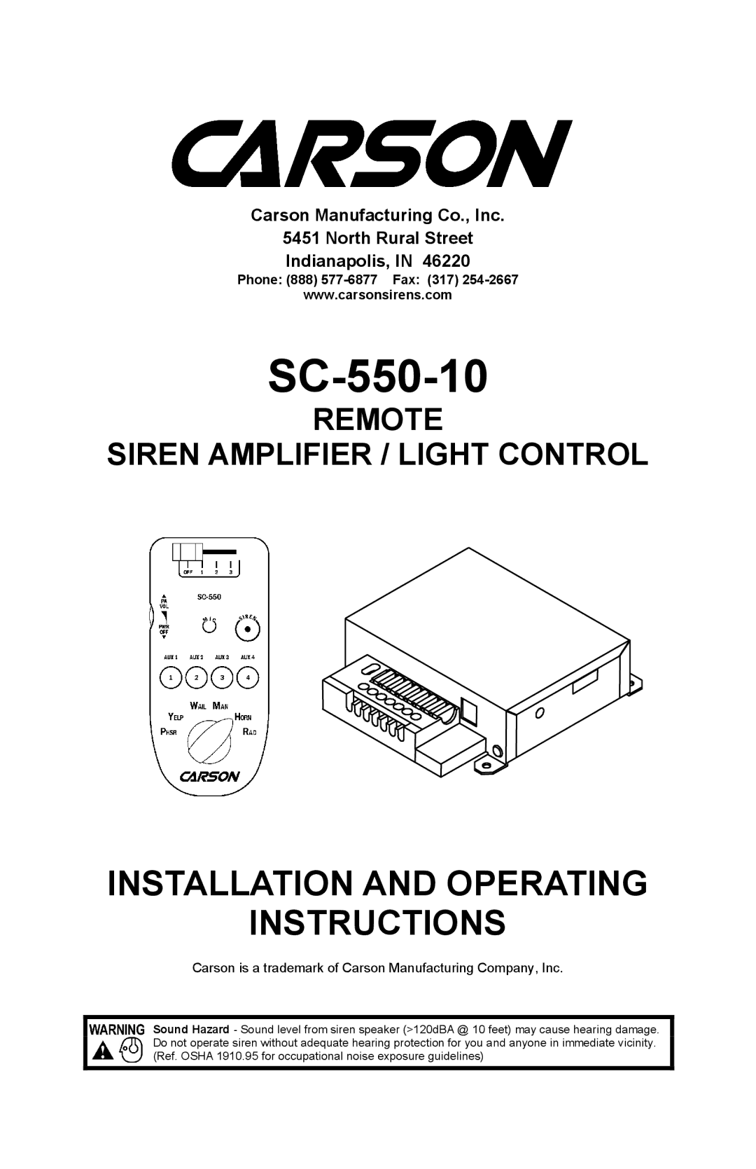 Carson SC-550-10 manual Phone 888 577-6877 Fax 317 