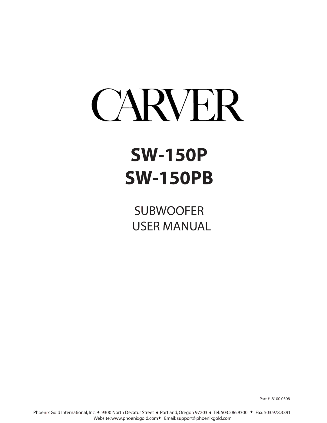 Carver carver subwoofer, sw-150pb user manual SW-150P SW-150PB, Subwoofer 