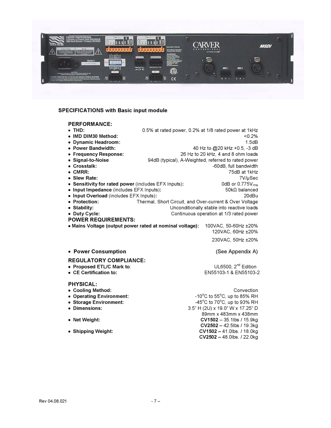 Carver CV Series user manual Crosstalk 