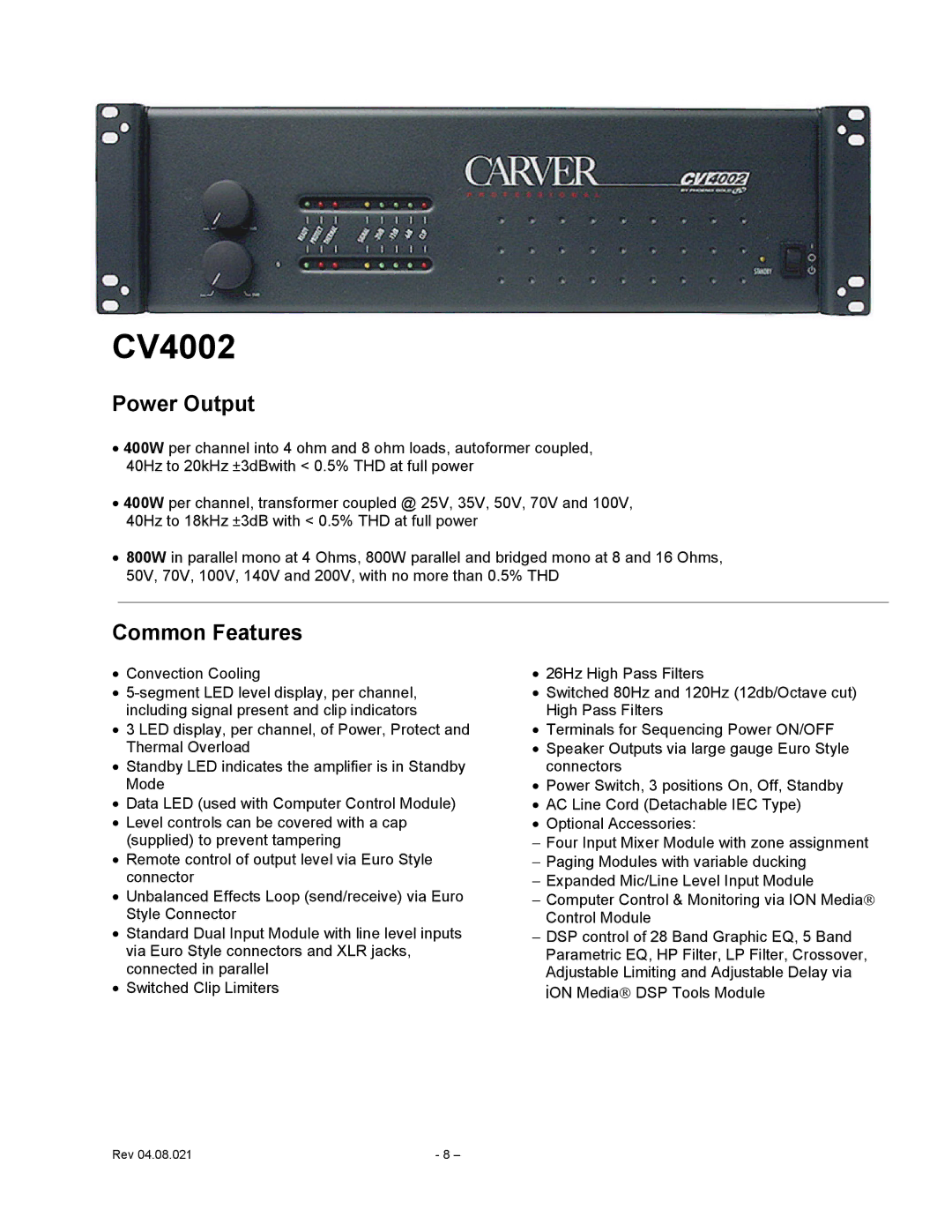 Carver CV Series user manual CV4002 