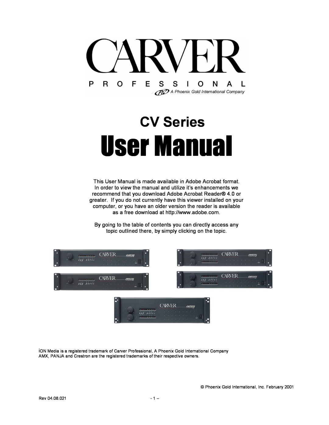 Carver CV Series user manual 