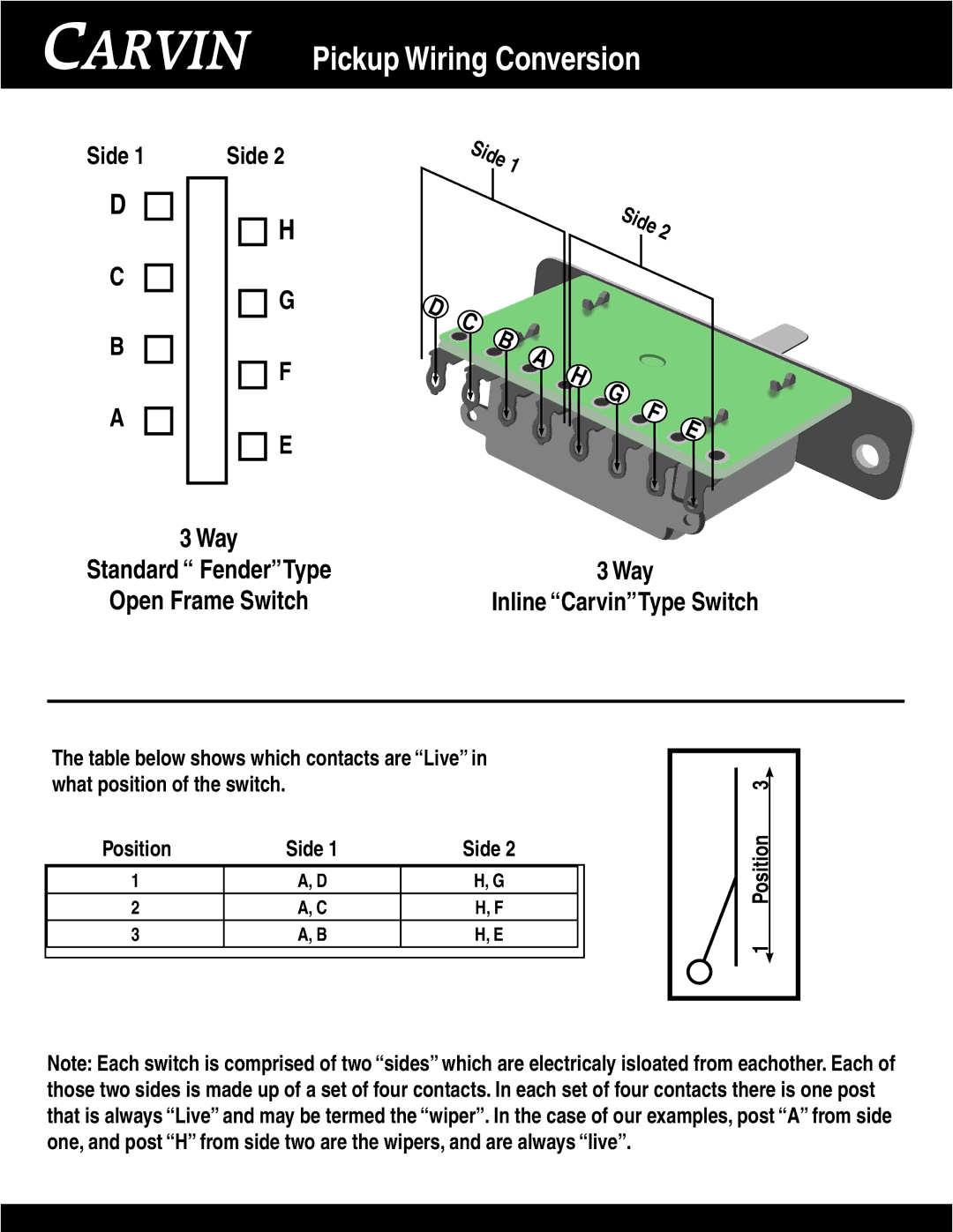 Carvin 3 Way Switch manual Pickup Wiring Conversion 