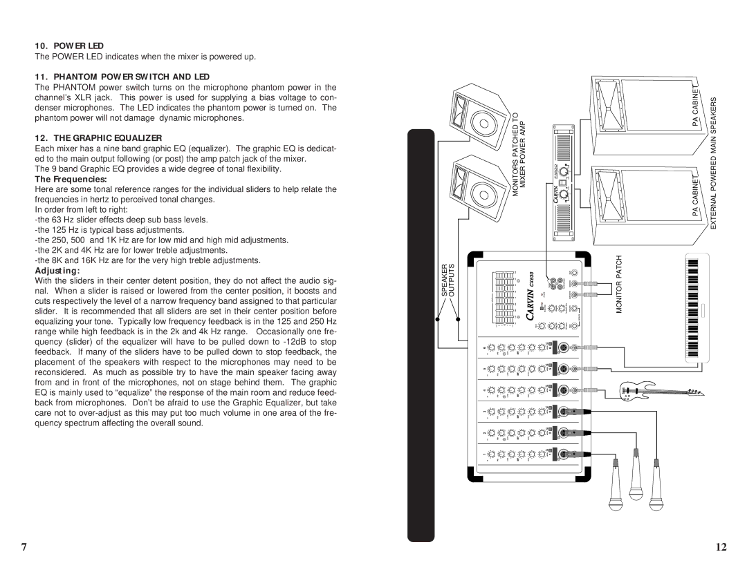 Carvin CX420 manual Power LED, Phantom Power Switch and LED, Graphic Equalizer 