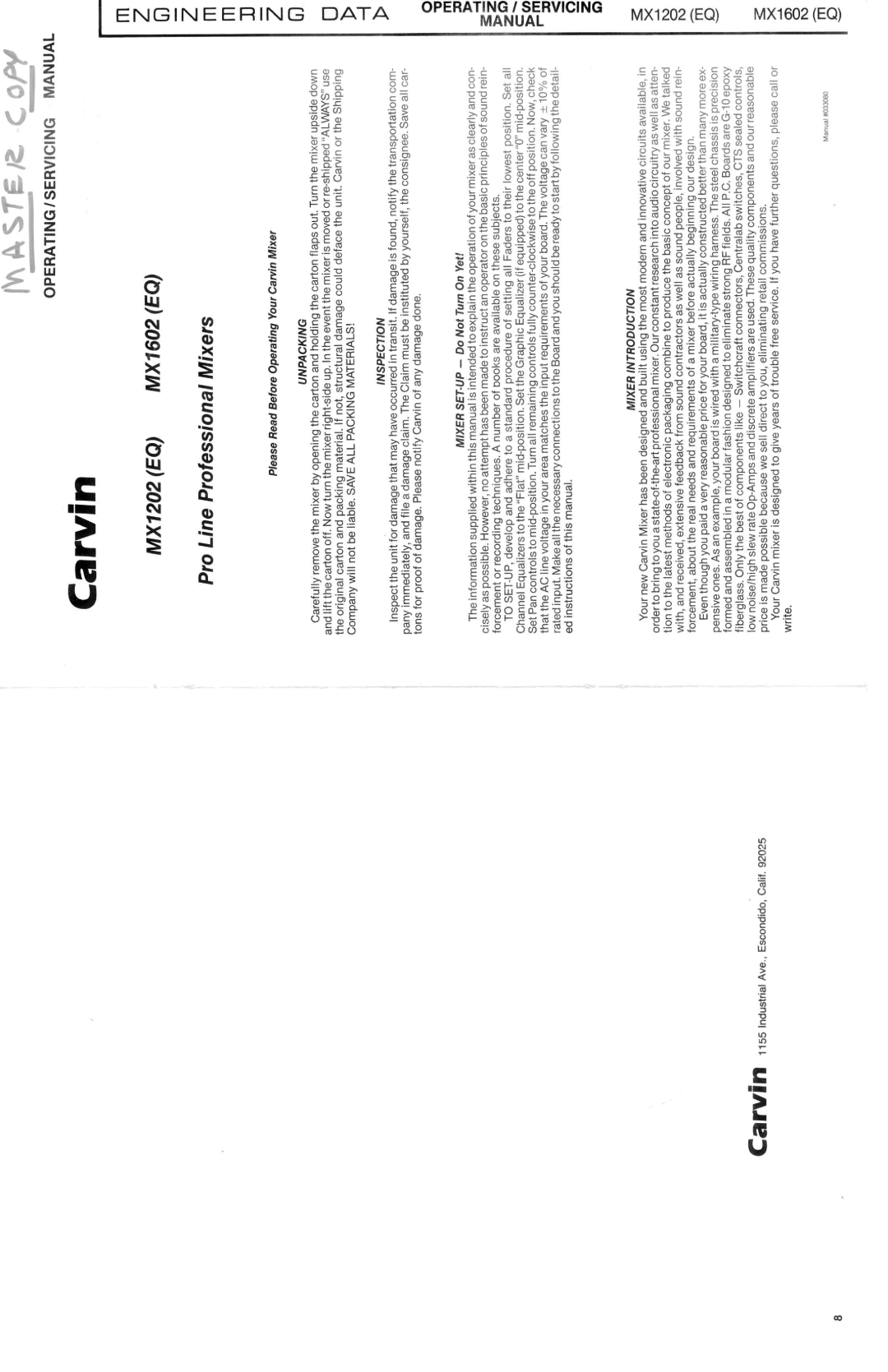 Carvin MX1602 manual 