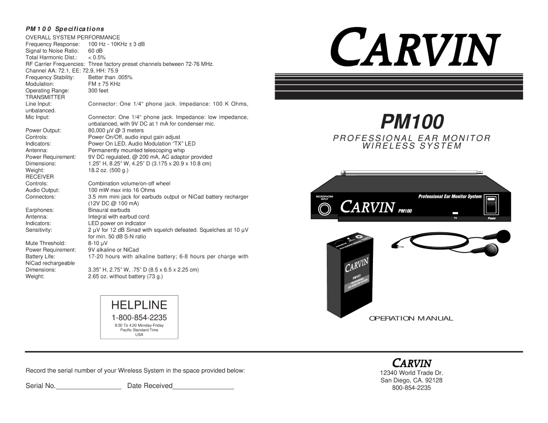 Carvin PM100 manual 