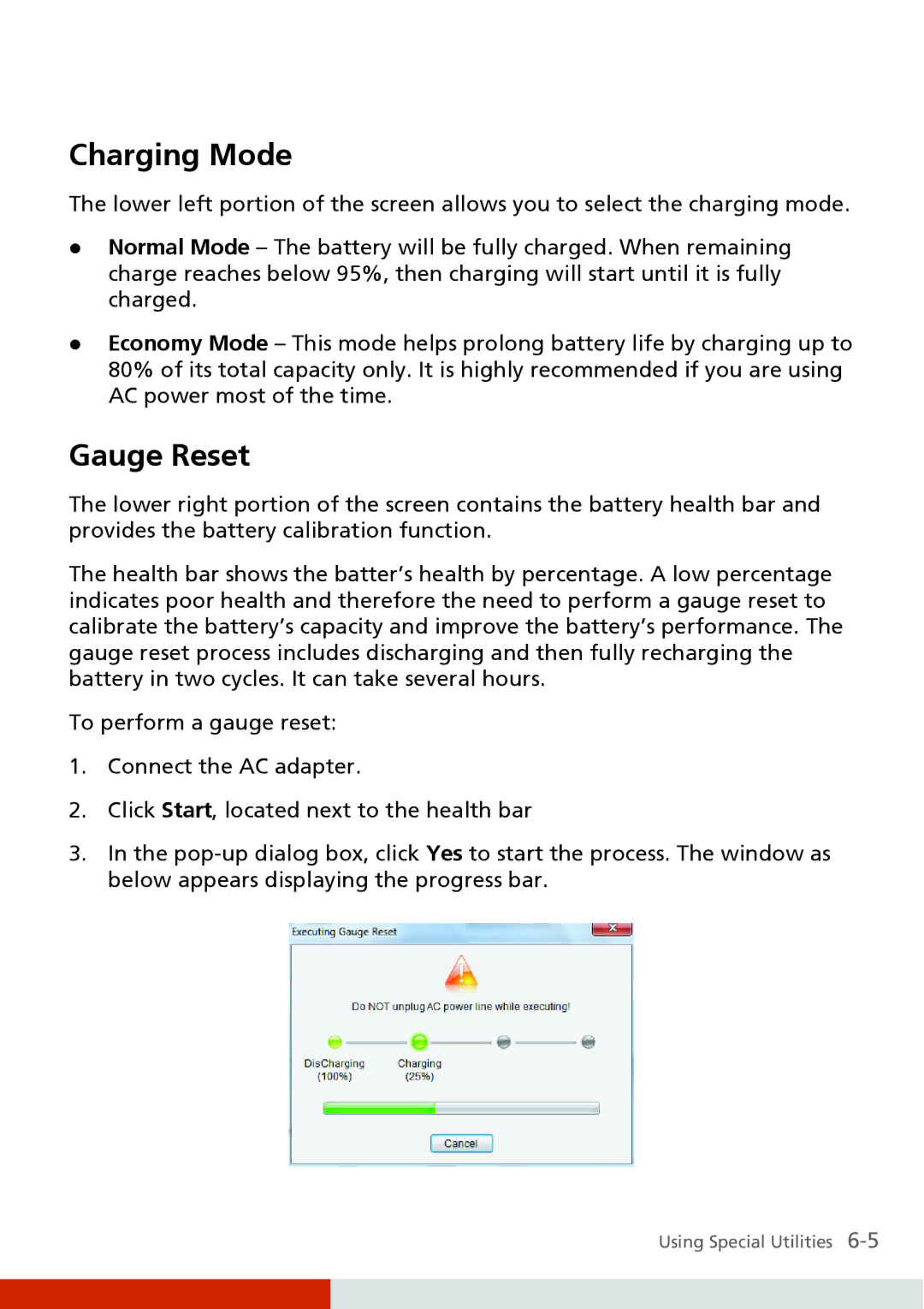 Carvin S400 manual Charging Mode, Gauge Reset 