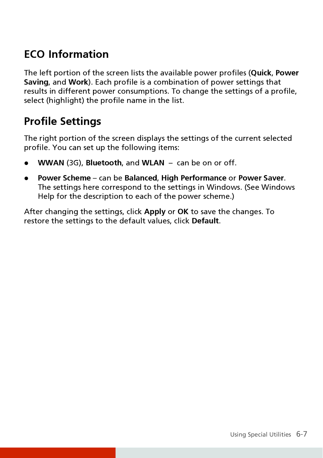 Carvin S400 manual ECO Information, Profile Settings 