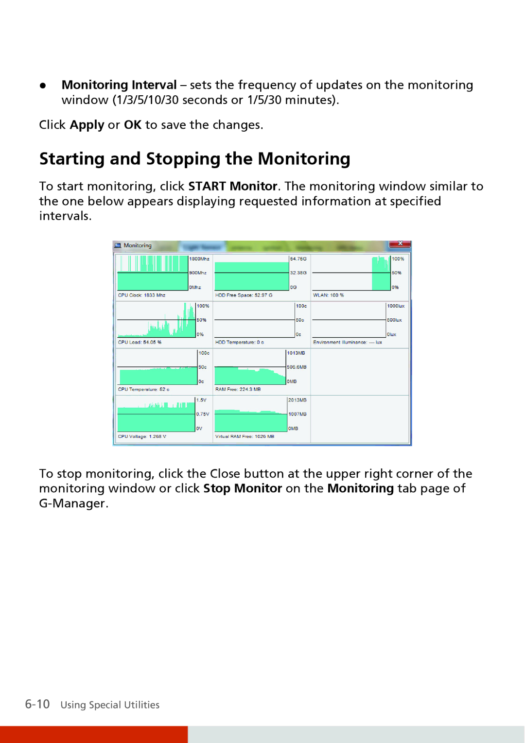 Carvin S400 manual Starting and Stopping the Monitoring 