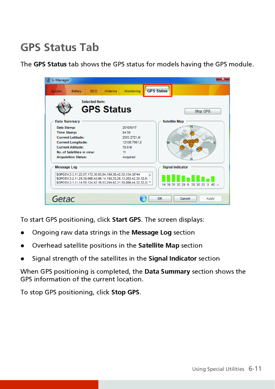 Carvin S400 manual GPS Status Tab 