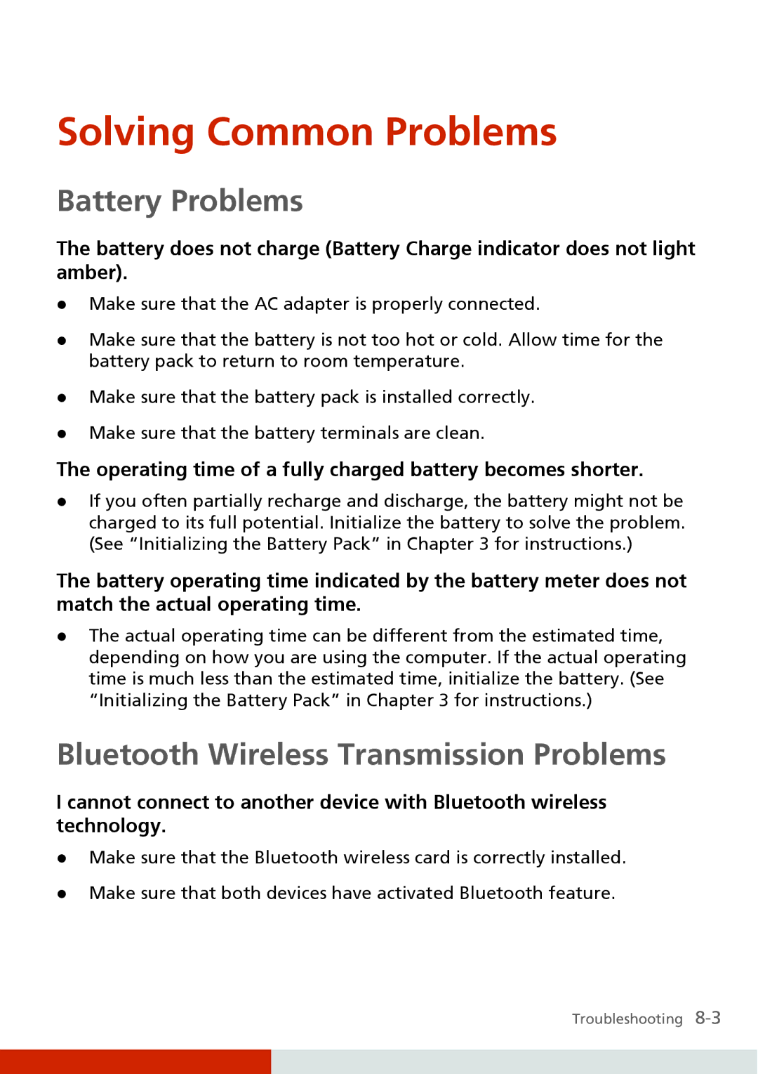 Carvin S400 manual Solving Common Problems, Battery Problems, Bluetooth Wireless Transmission Problems 