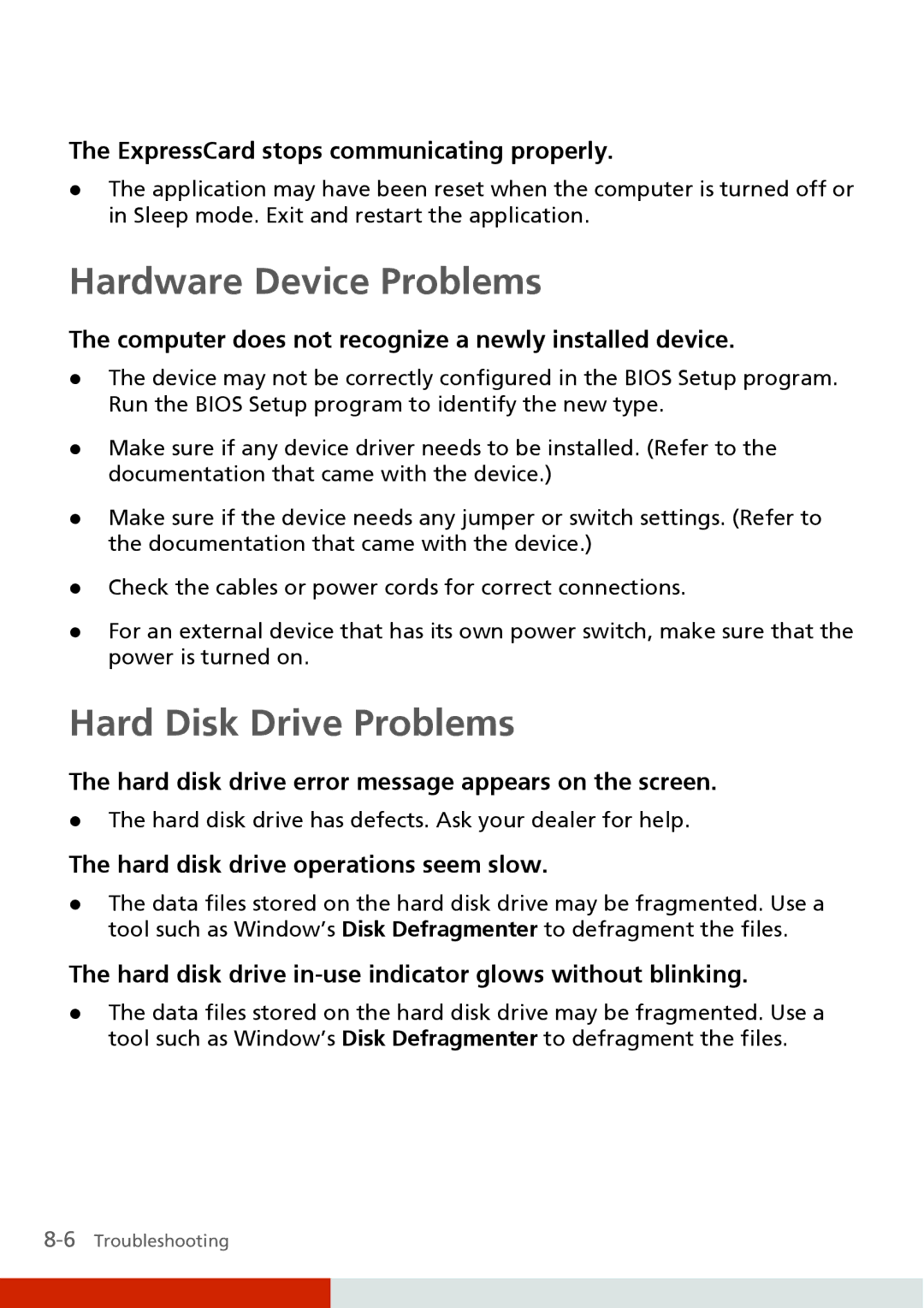 Carvin S400 manual Hardware Device Problems, Hard Disk Drive Problems 