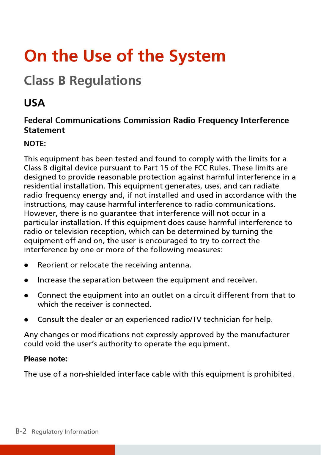 Carvin S400 manual On the Use of the System, Class B Regulations, Please note 