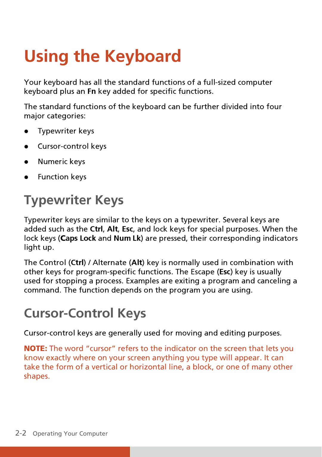 Carvin S400 manual Using the Keyboard, Typewriter Keys, Cursor-Control Keys 