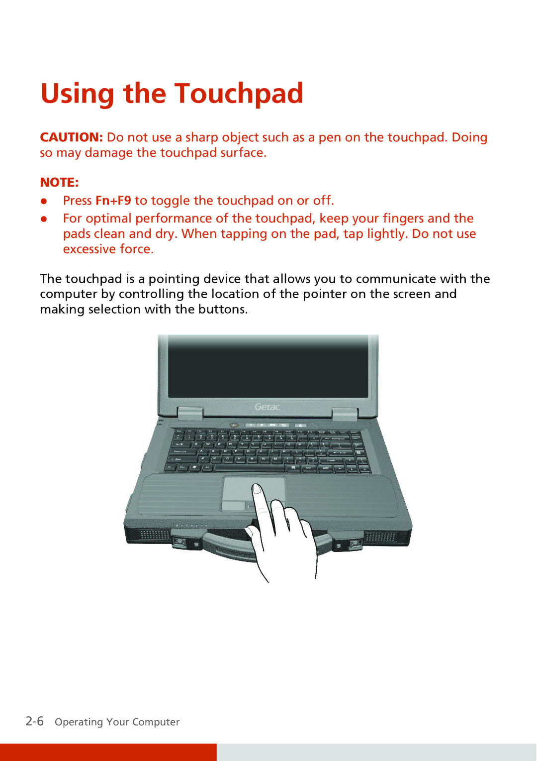 Carvin S400 manual Using the Touchpad 