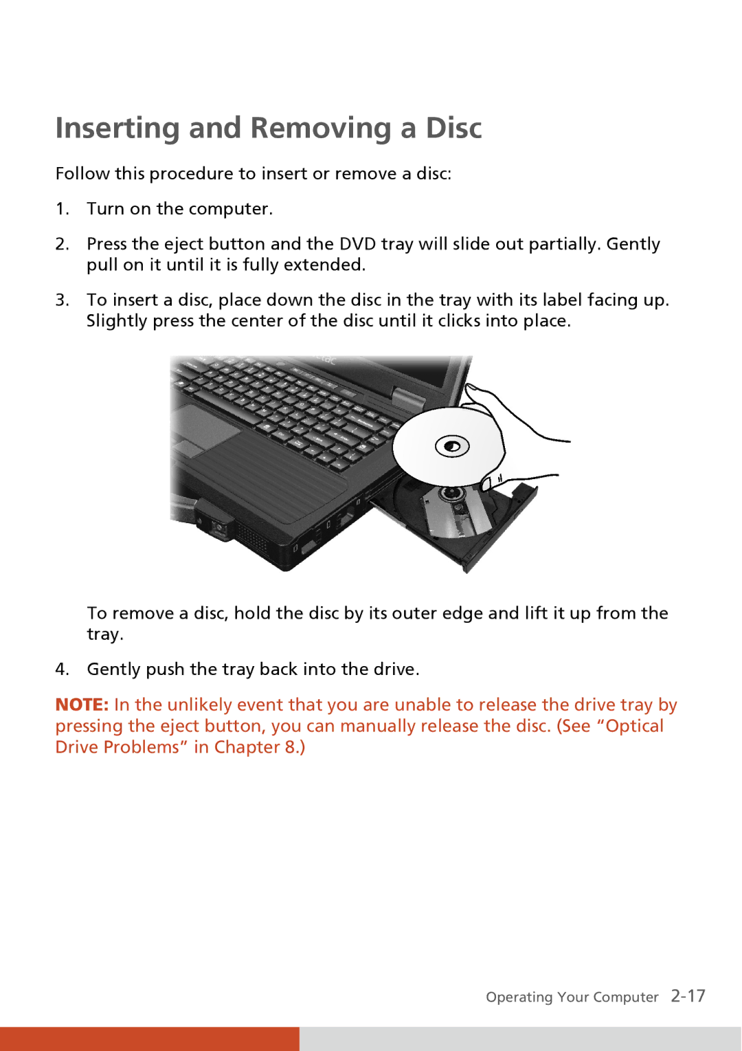 Carvin S400 manual Inserting and Removing a Disc 