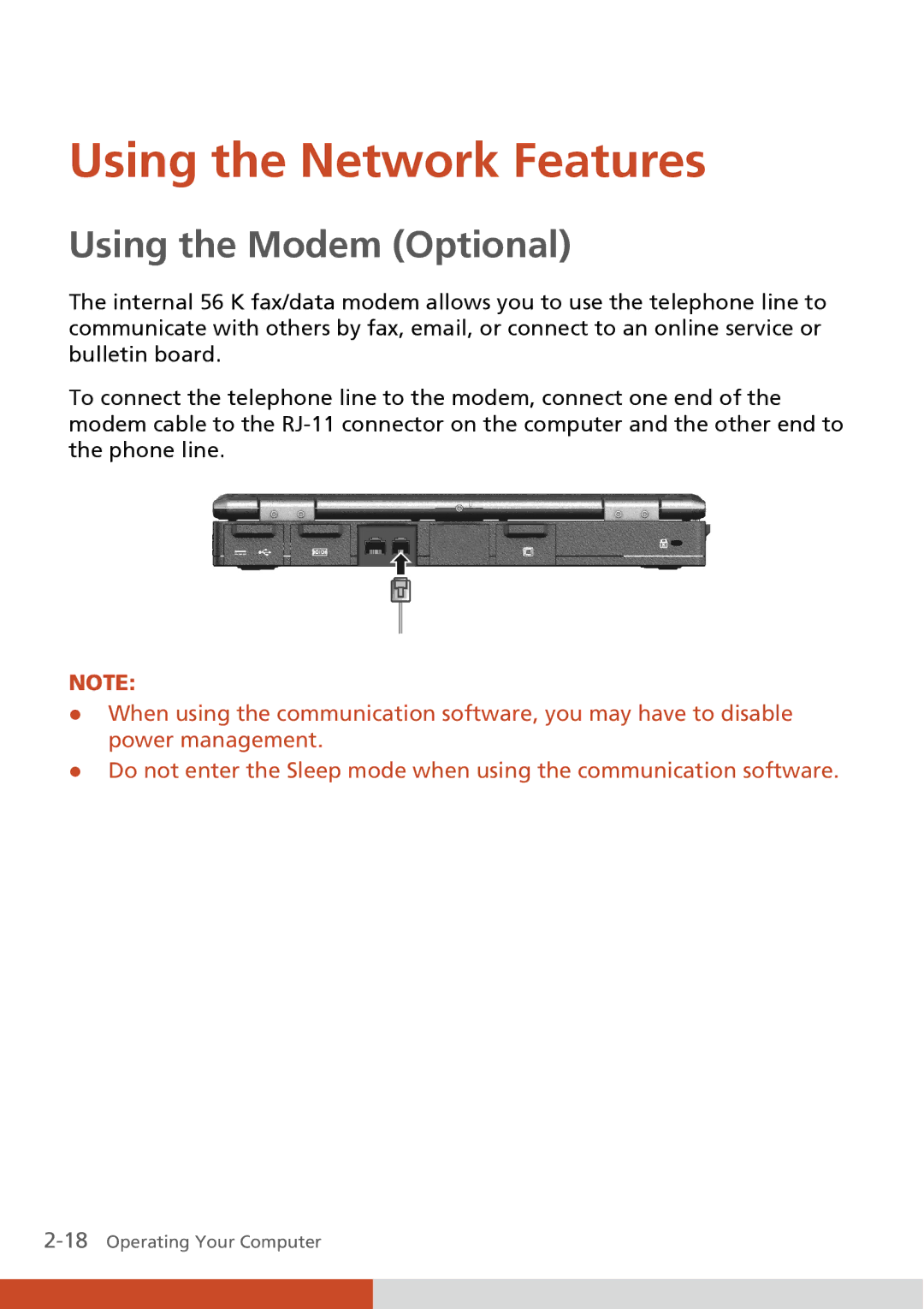 Carvin S400 manual Using the Network Features, Using the Modem Optional 