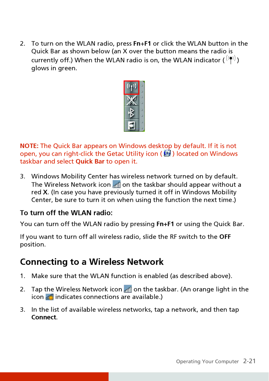 Carvin S400 manual Connecting to a Wireless Network, To turn off the Wlan radio 