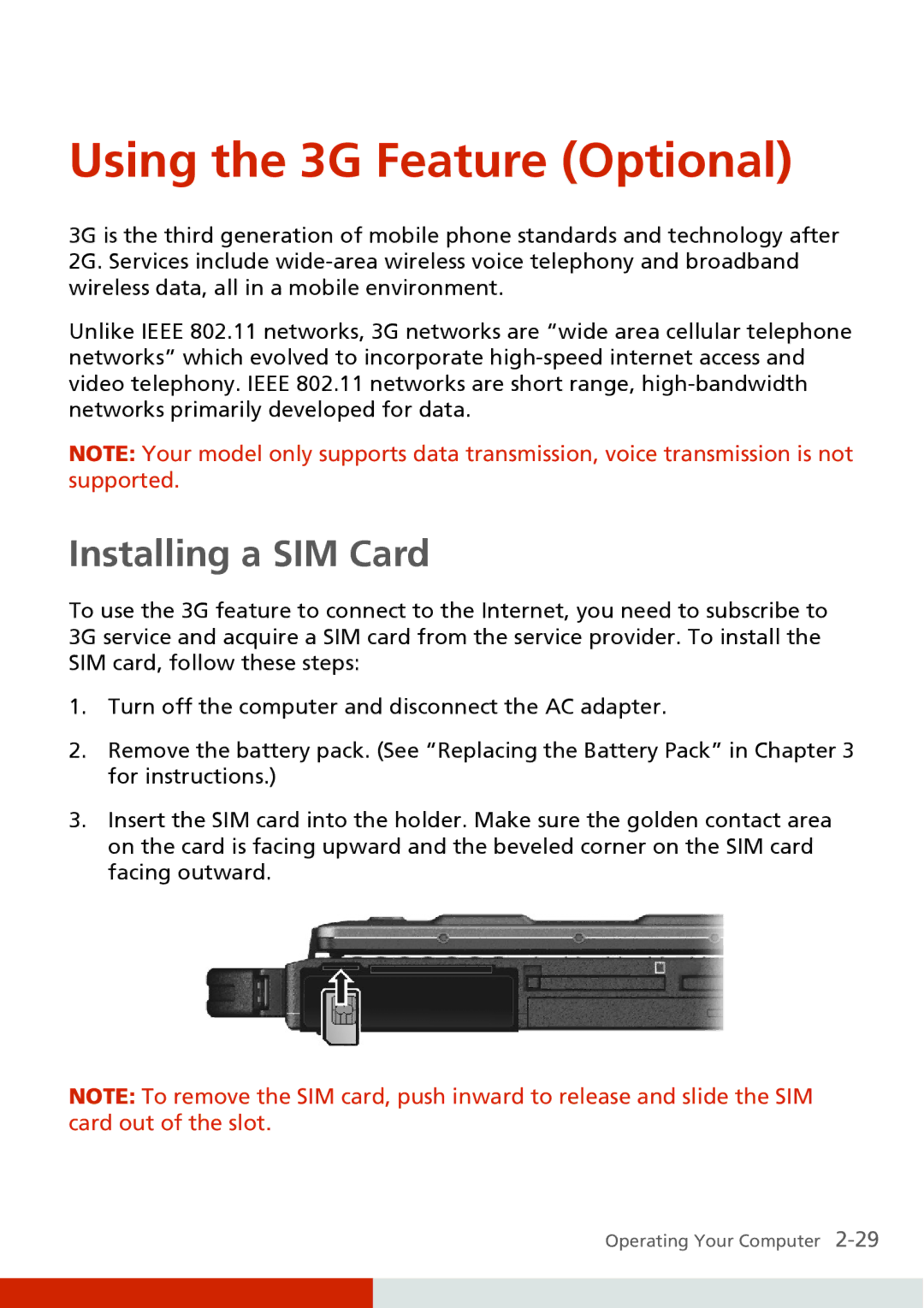 Carvin S400 manual Using the 3G Feature Optional, Installing a SIM Card 