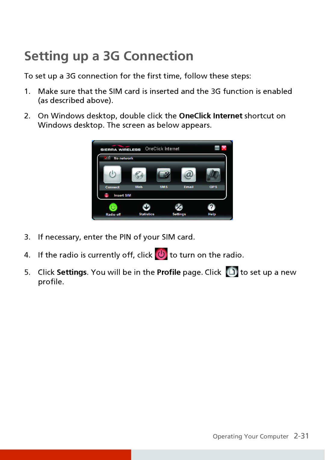 Carvin S400 manual Setting up a 3G Connection 