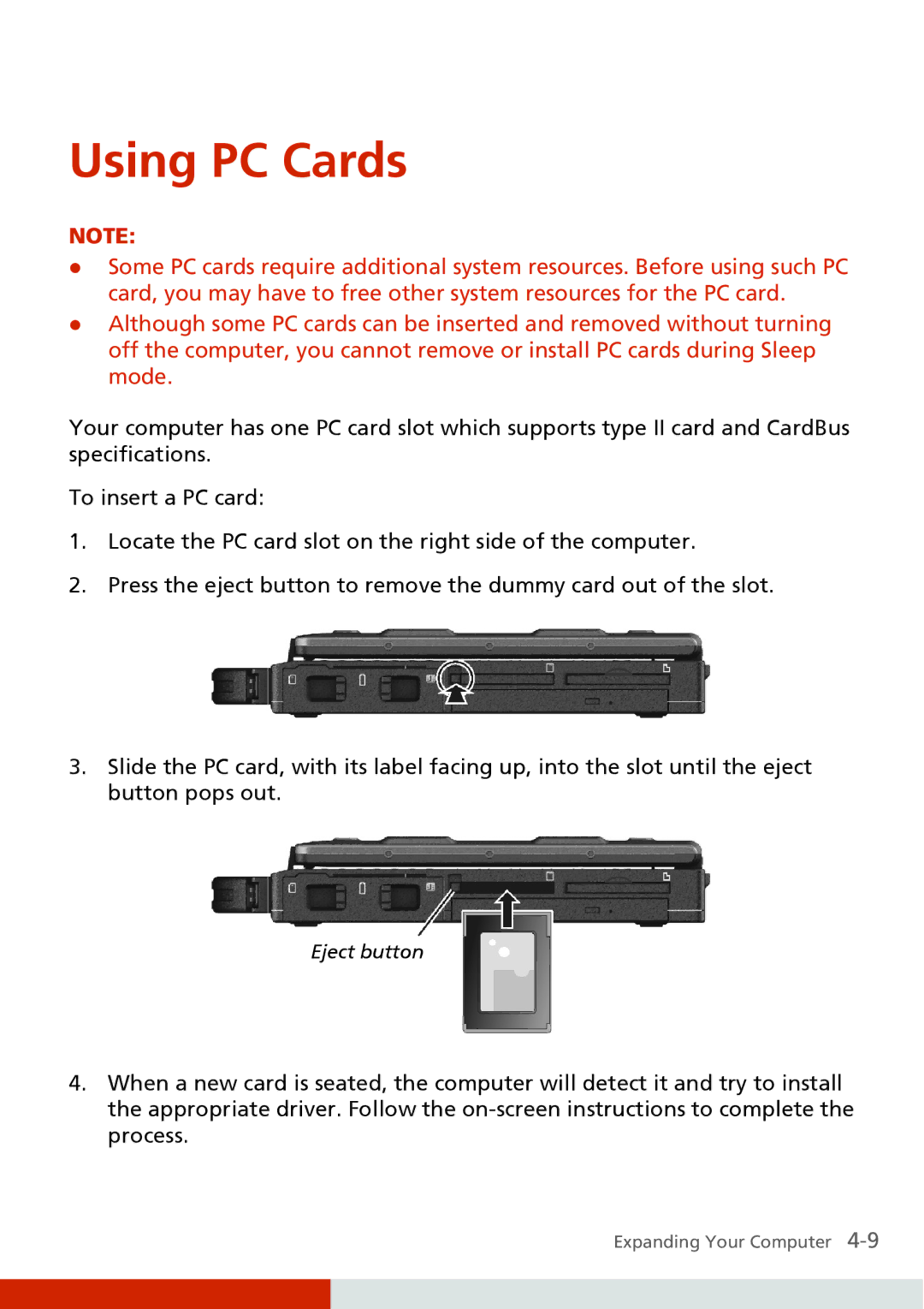 Carvin S400 manual Using PC Cards 