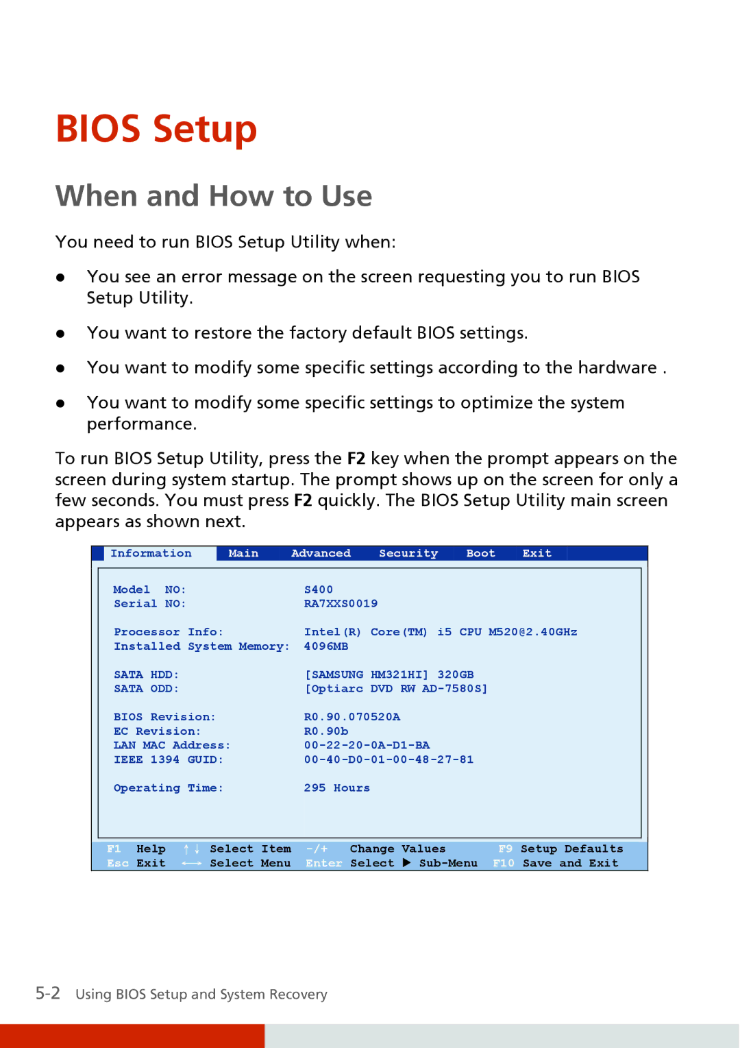 Carvin S400 manual Bios Setup, When and How to Use 