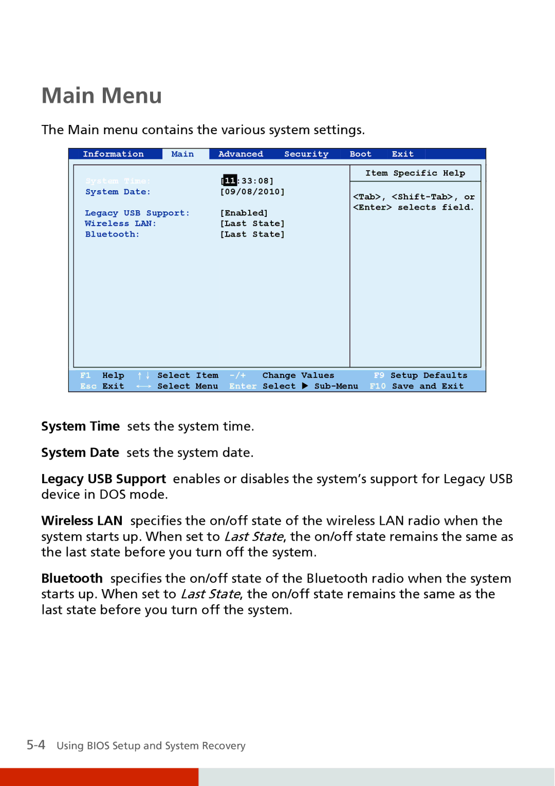 Carvin S400 manual Main Menu, Main menu contains the various system settings 