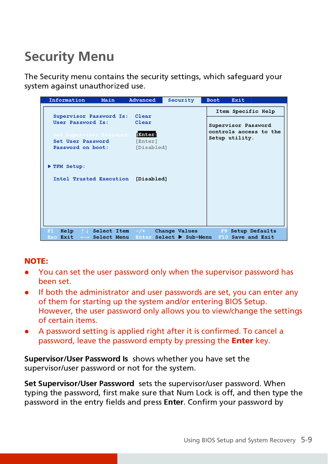 Carvin S400 manual Security Menu, Set Supervisor Password Enter 